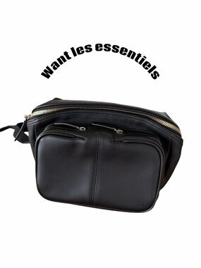 WANT Les Essentiels Testa Black Leather Waist Pack Crossbody Sling Bag